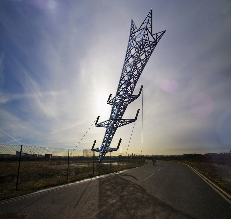 Illustration for article titled This Transmission Tower Sculpture Looks Insanely Precarious